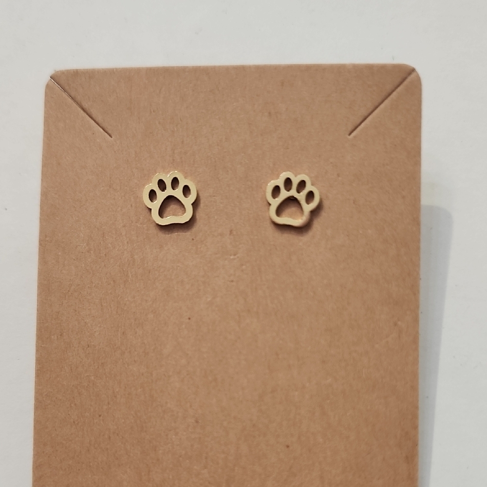 Gold Stainless Steel Paw Print Stud Earrings NWOT